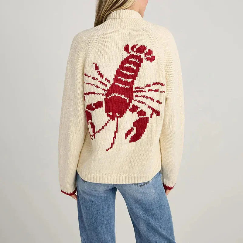 Women's Cardigan Long Sleeve Shrimp Printed Knitted