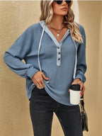 Drawstring Waffle Knit Hoodie.