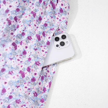 Fashion Smocking Printed Pocket Women's Dress