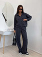 European And American Solid Color Long Sleeve Zipper Cardigan Hoodie Lace-up Trousers Two-piece Set.