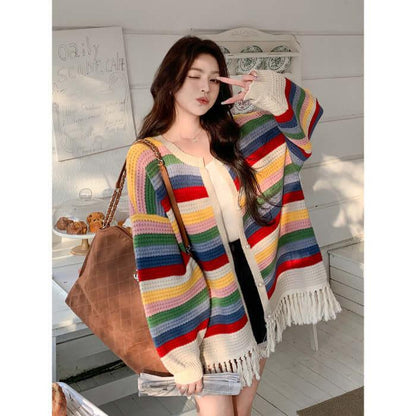 Multicolored Tassel Sweaters Cardigan For Women.