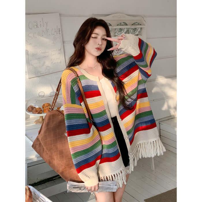 Multicolored Tassel Sweaters Cardigan For Women.