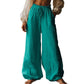 Fashion Casual Loose Artistic Pocket Drawstring Elastic Waist Wide Leg Pants.