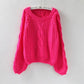 Pullover Loose Thick Line Short Puff Sleeve Sweater.