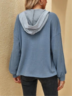 Drawstring Waffle Knit Hoodie.