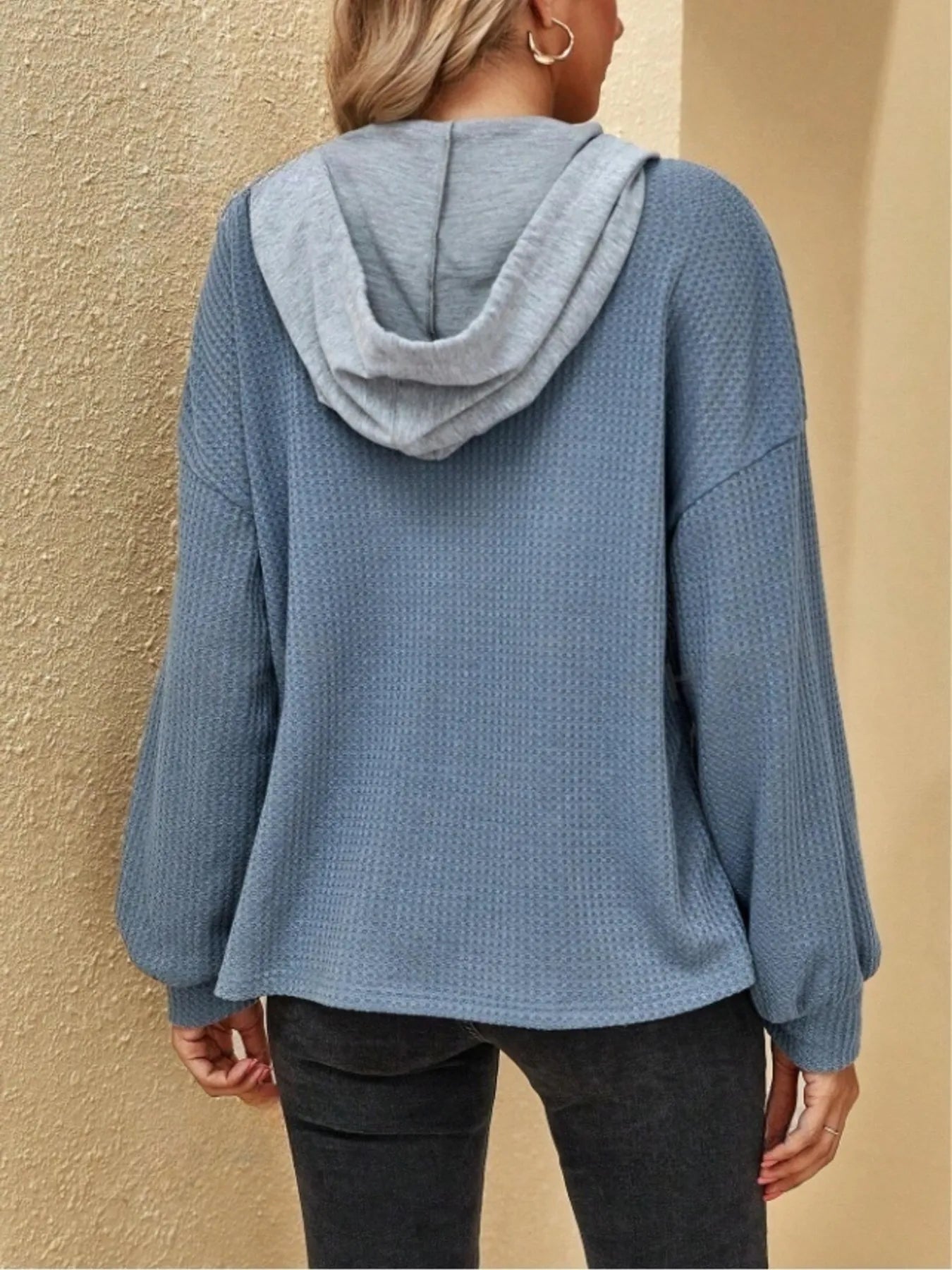 Drawstring Waffle Knit Hoodie.