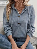 Button-Front Drawstring Hoodie.