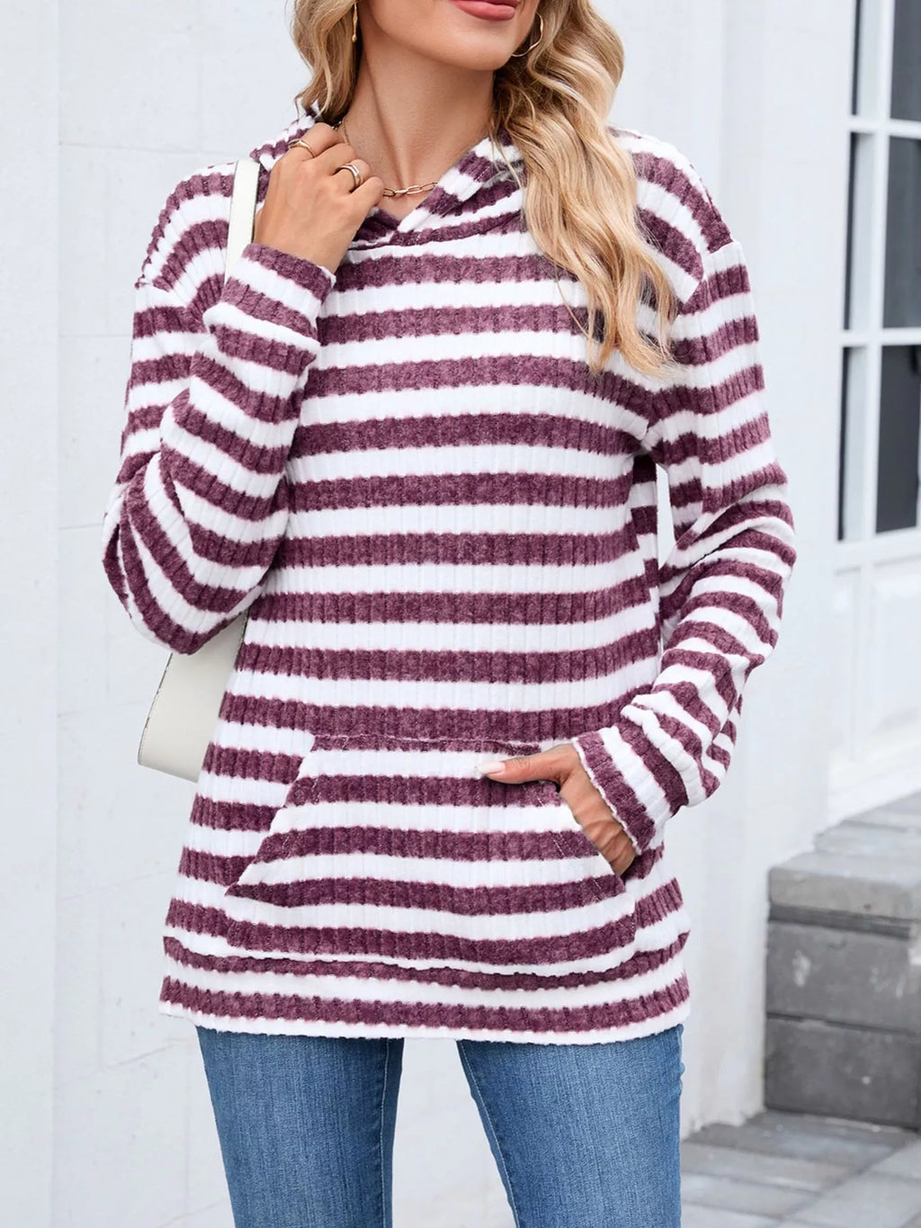 Striped Dropped Shoulder Hoodie.