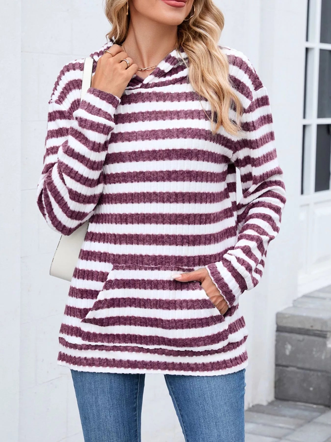 Striped Dropped Shoulder Hoodie.