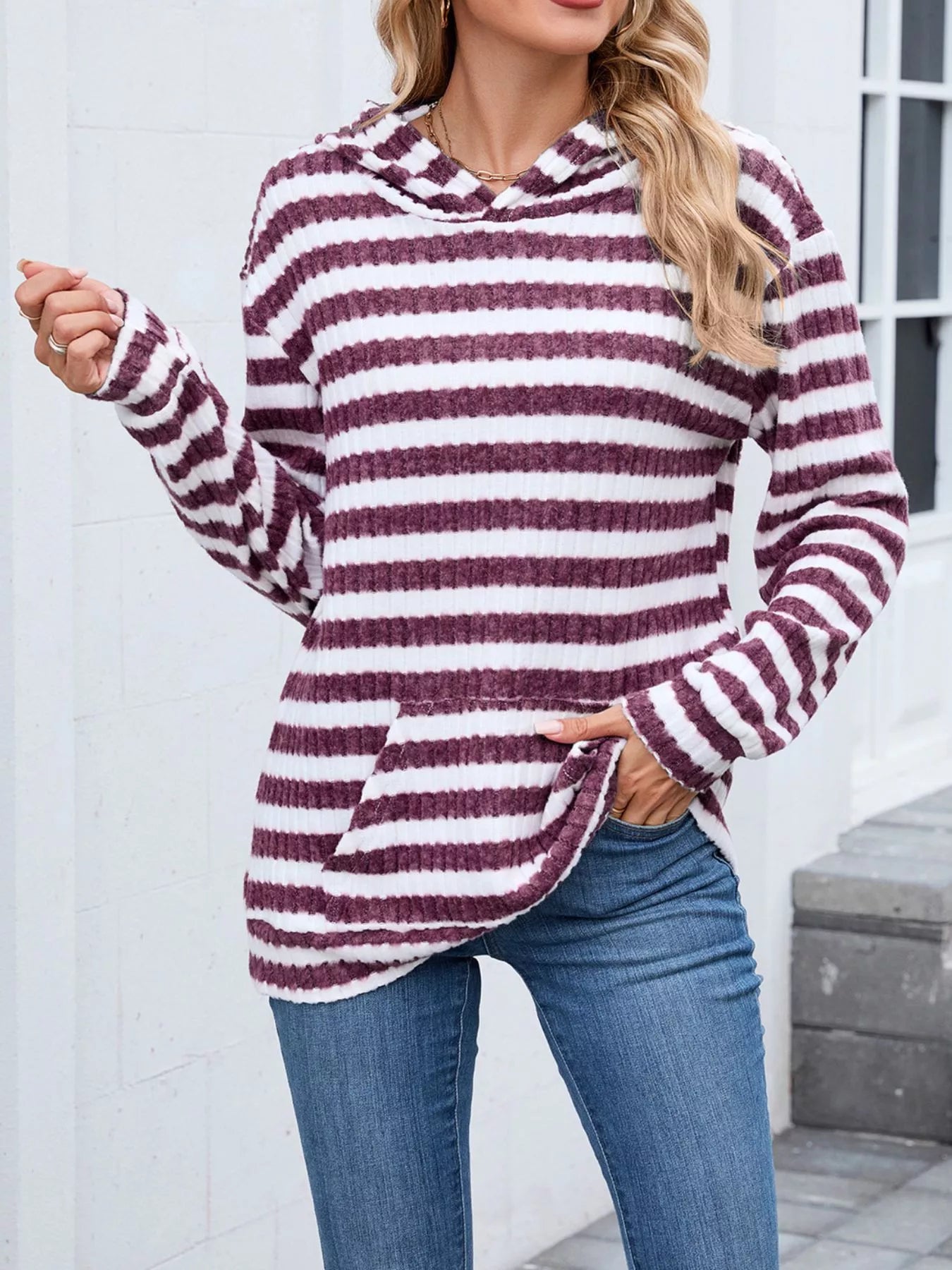 Striped Dropped Shoulder Hoodie.
