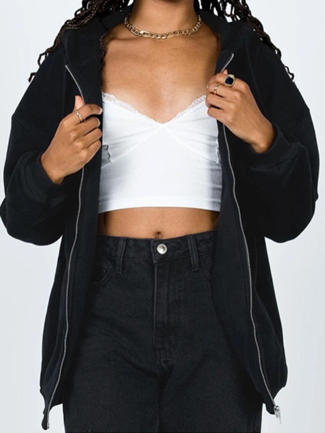 Zip-Up Drawstring Hoodie.