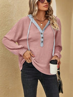 Drawstring Waffle Knit Hoodie.