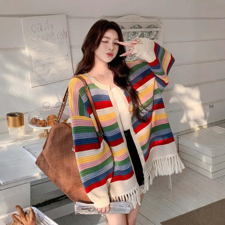 Multicolored Tassel Sweaters Cardigan For Women.