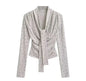 Women's Polka Dot Print Swing Collar Lace-up Long Sleeve