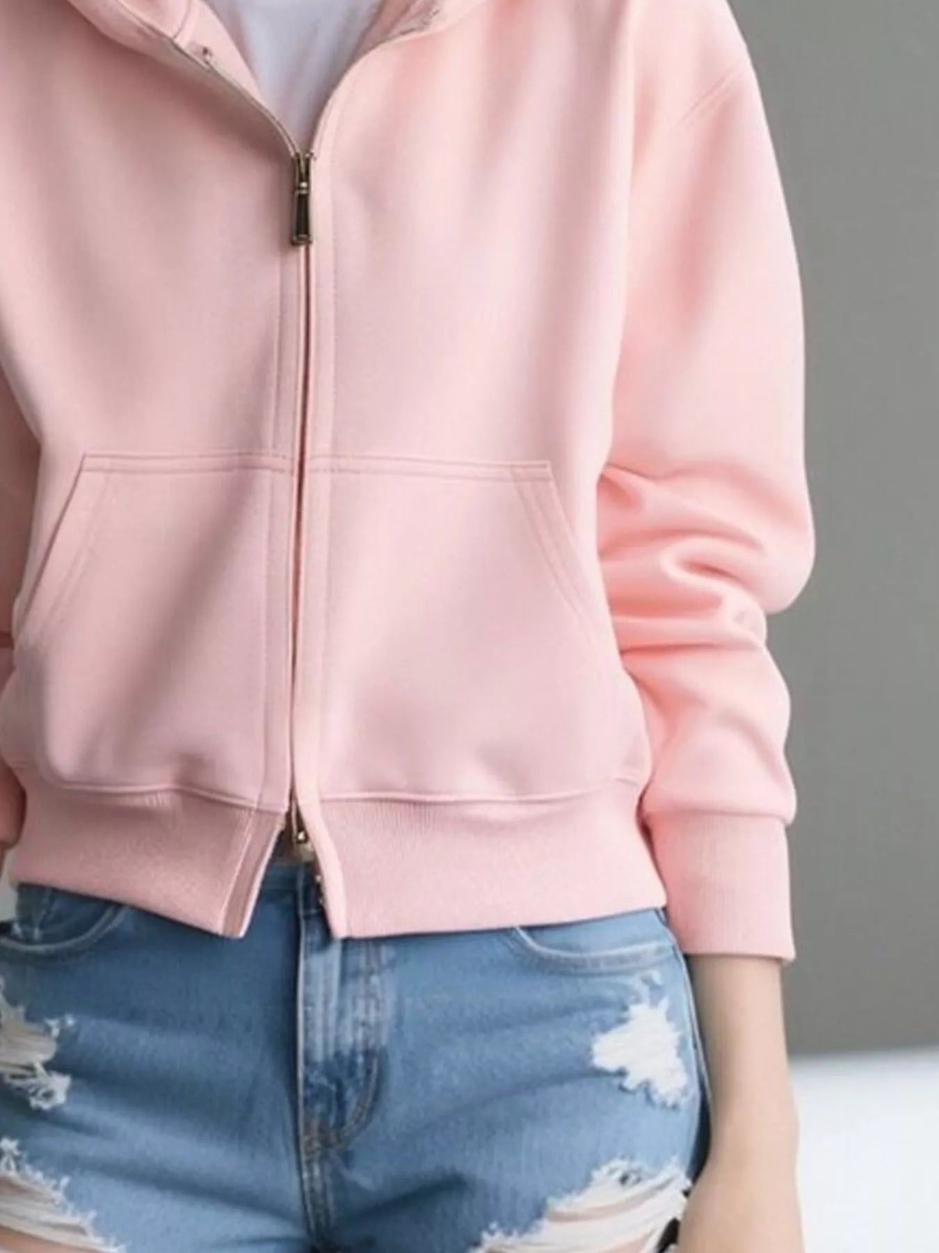 Plus size zip-up hoodie designed for comfort and style, perfect for casual wear and layering