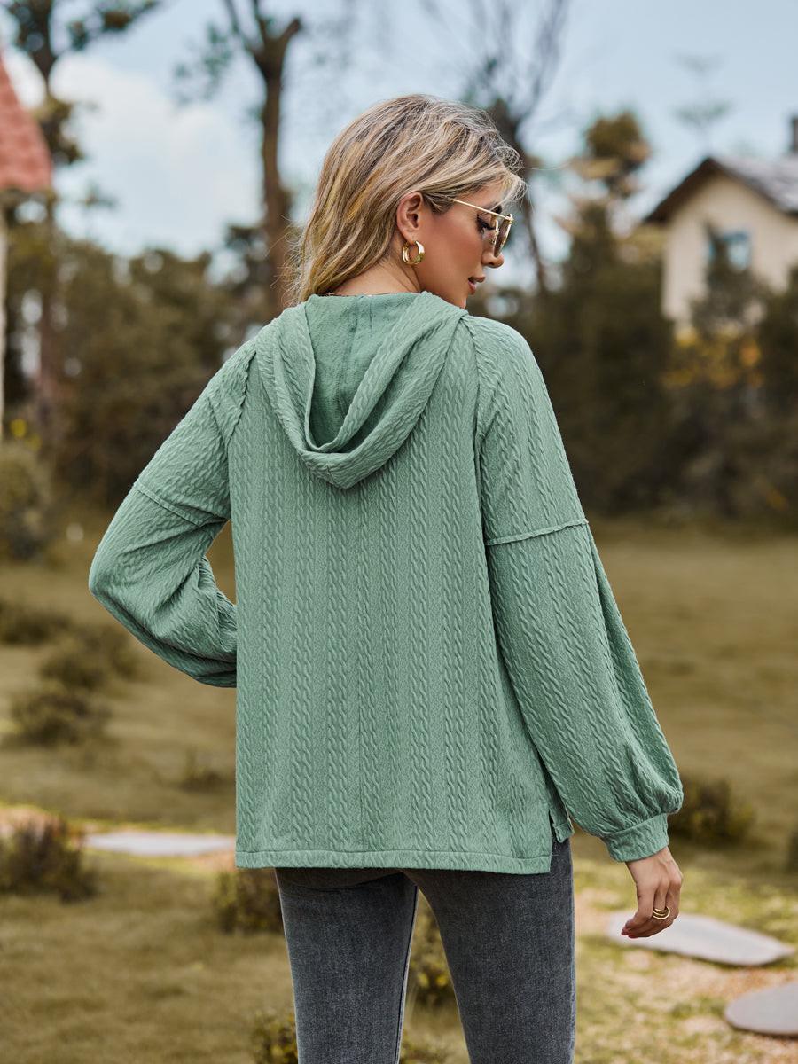 Cable-Knit Dropped Shoulder Hoodie.