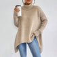 Irregular Turtleneck Sweater Winter Loose Long Sleeve Knitted Tops Leisure Warm Pullover Sweater Women&