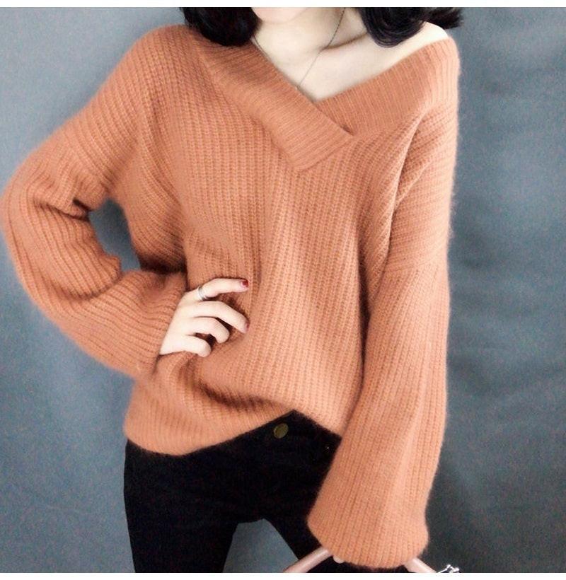 Winter Sweater Women Warm Oversized Pullovers Oversized Sweater Autumn V Neck White Pullover Sweaters And Pullovers For Women Pullover.