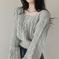 , Idle Style Solid Color Lantern Sleeve Square Collar Pullover Sweater.