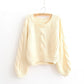Pullover Loose Thick Line Short Puff Sleeve Sweater.
