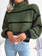 Elegant plus size sweater featuring a stylish striped pattern, perfect for sophisticated and comfortable fashion.