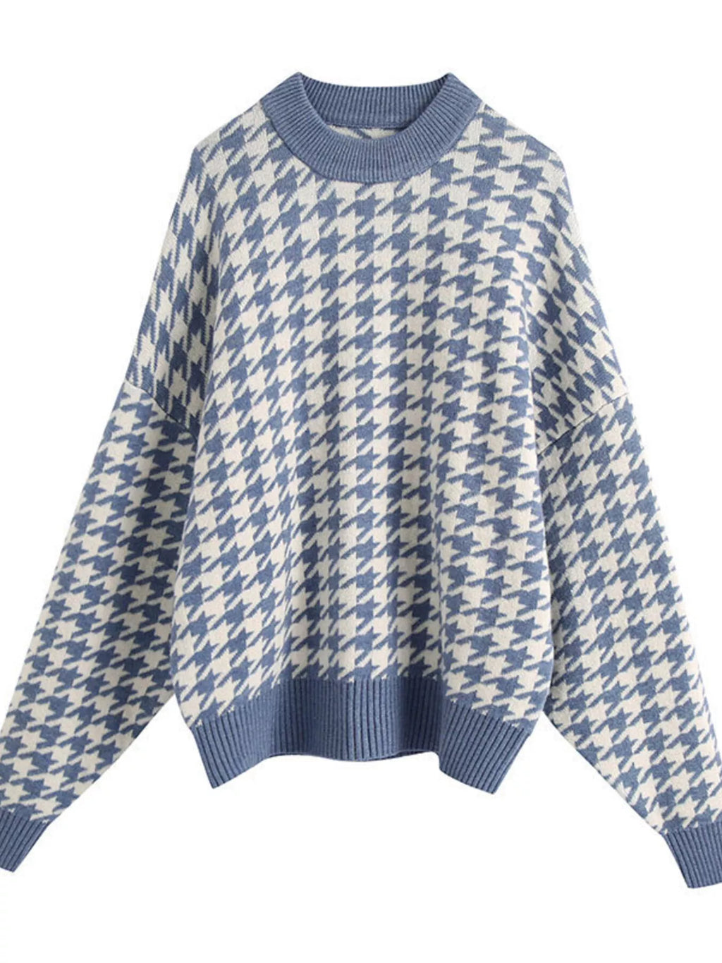 Plus size oversized sweater featuring a classic houndstooth pattern, perfect for stylish comfort.