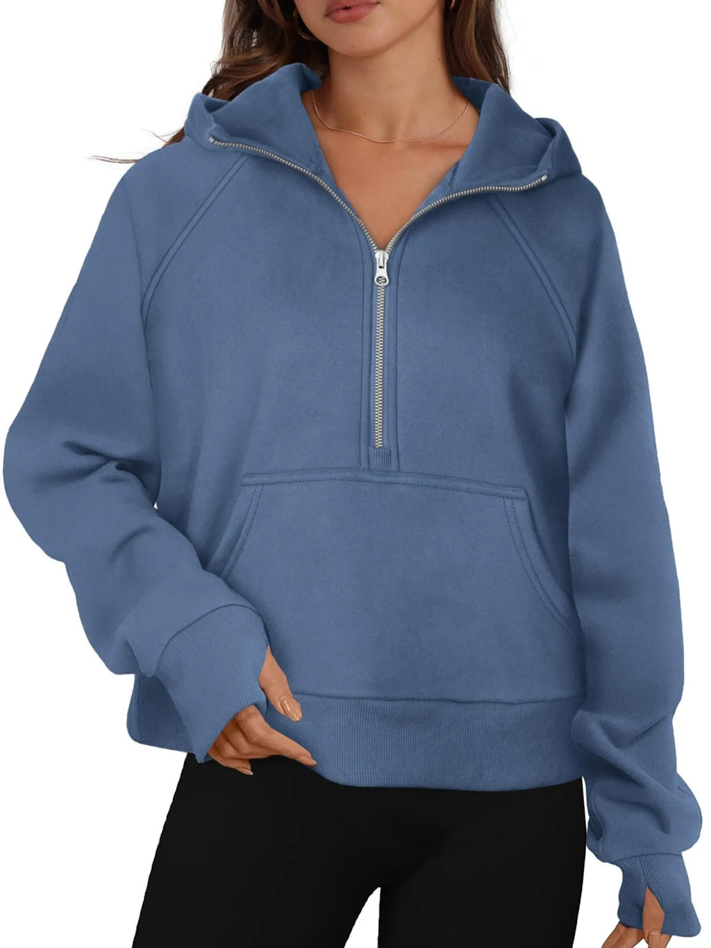 Half-Zip Hoodie with Kangaroo Pocket.