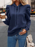 Puff Sleeve Hoodie with Drawstring.