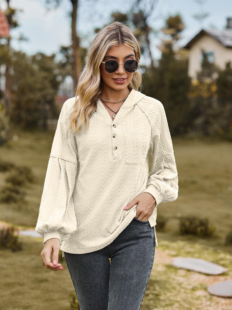 Cable-Knit Dropped Shoulder Hoodie.