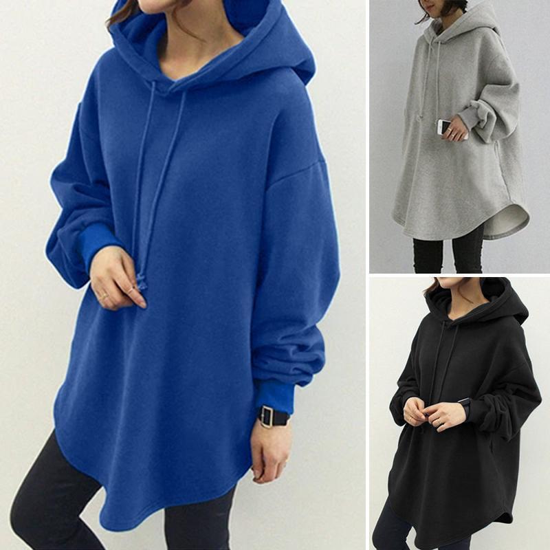 Casual Long Sleeve Pocket Hooded Drawstring Loose Sweatshirt.