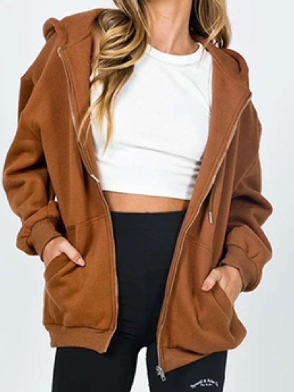 Zip-Up Drawstring Hoodie.