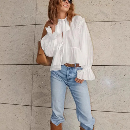 Bell Sleeve Loose Lace-up Fashion Shirt Design Sense