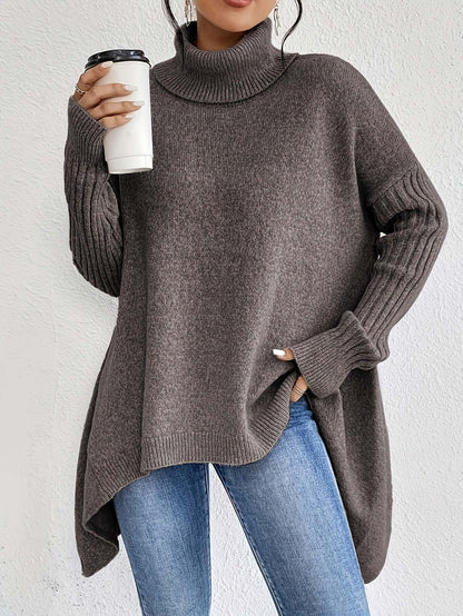 Irregular Turtleneck Sweater Winter Loose Long Sleeve Knitted Tops Leisure Warm Pullover Sweater Women&