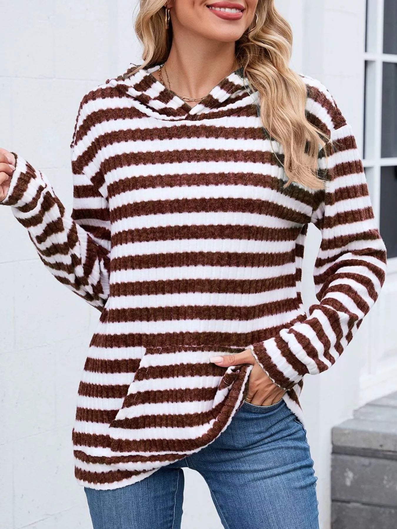 Striped Dropped Shoulder Hoodie.