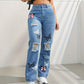 High Waisted Straight Leg Jeans For Women Trendy Butterfly Print Ripped Distressed Denim Pants.