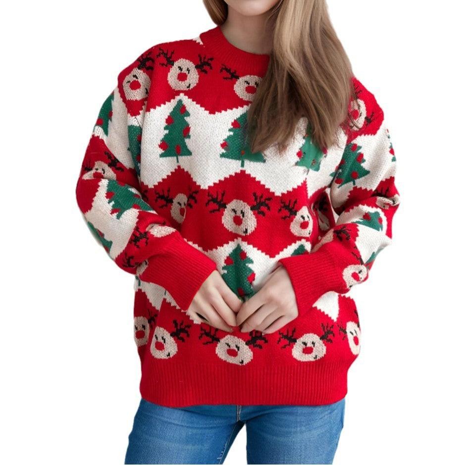 Christmas Casual Knitted Sweater For Women Loose Pullover.