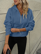 Half-Zip Hoodie with Kangaroo Pocket.