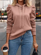 Puff Sleeve Hoodie with Drawstring.