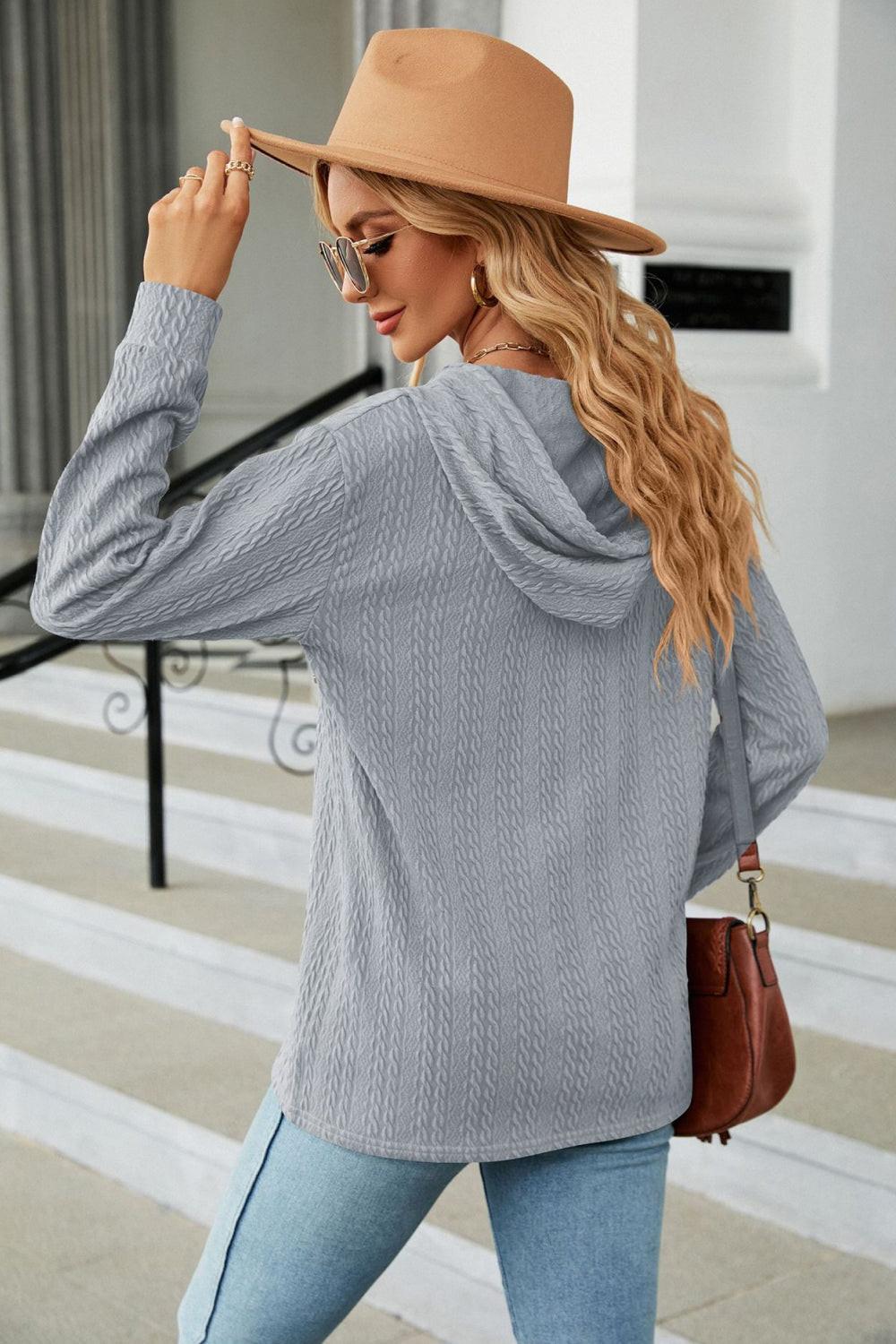 Cable-Knit Long Sleeve Hoodie.