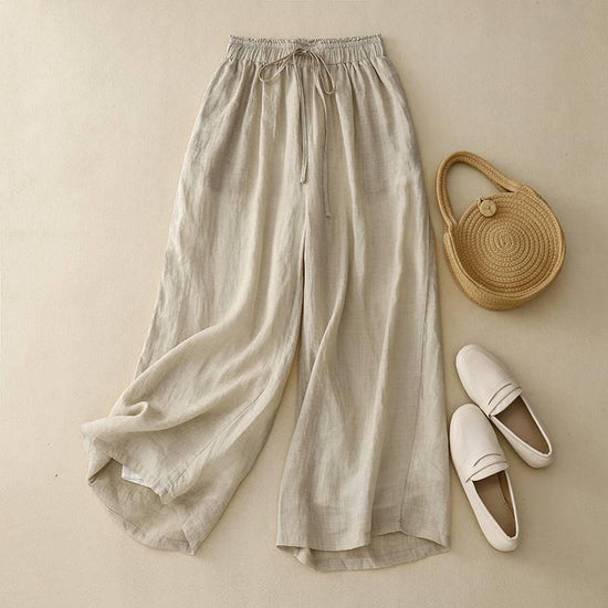 Cotton And Linen Art Retro Double-layer Wide-leg Pants.