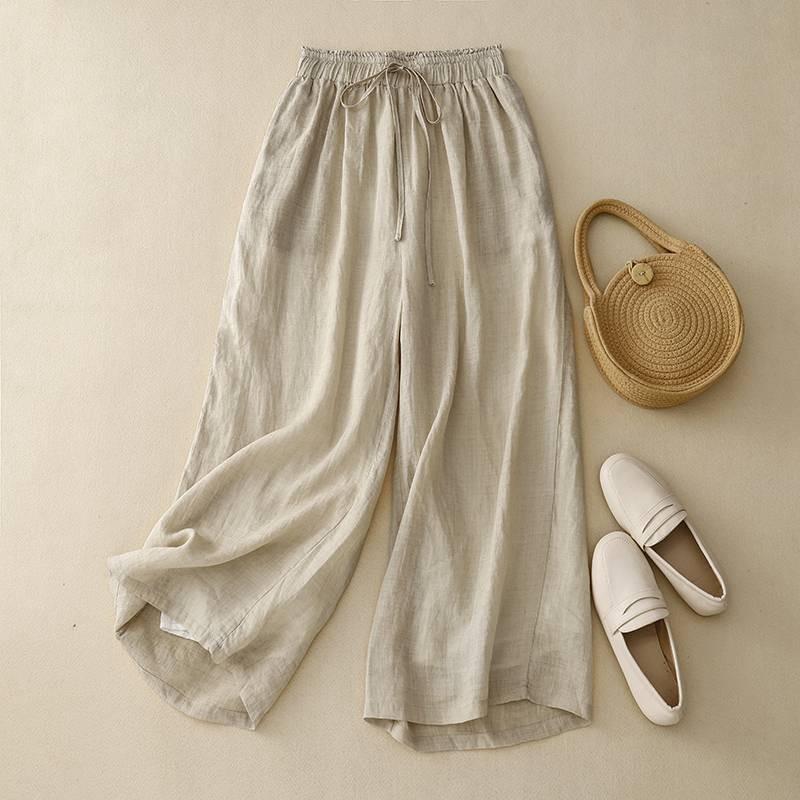 Cotton And Linen Art Retro Double-layer Wide-leg Pants.