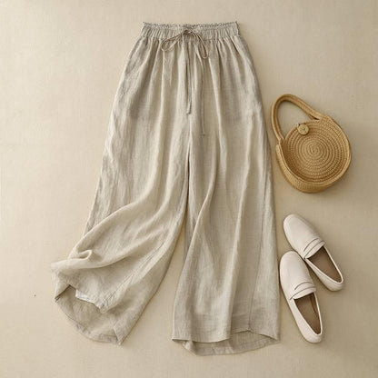 Cotton And Linen Art Retro Double-layer Wide-leg Pants.