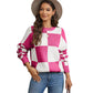 Thickened Pullover Women European And American Leisure Plaid Block Stitching Long Sleeve Sweater Women.