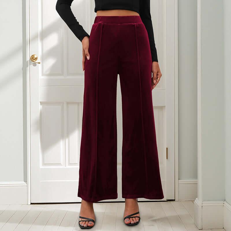 Casual Retro Style Solid Color Draping Effect Velvet Wide-leg Pants.
