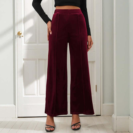 Casual Retro Style Solid Color Draping Effect Velvet Wide-leg Pants.