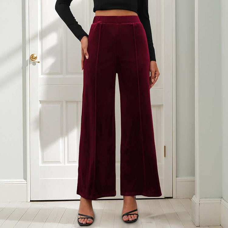 Casual Retro Style Solid Color Draping Effect Velvet Wide-leg Pants.