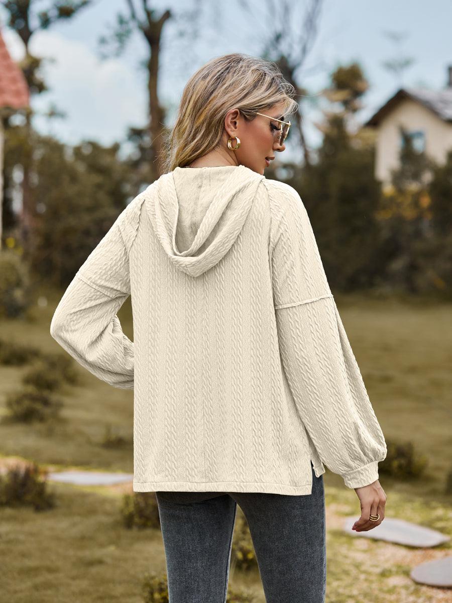 Cable-Knit Dropped Shoulder Hoodie.