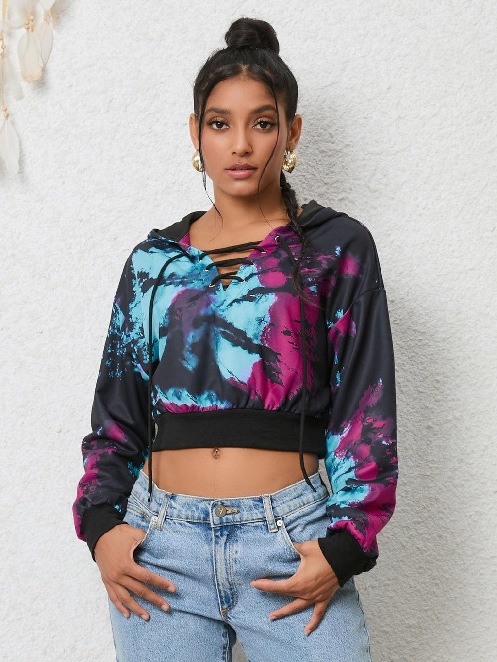 Tie-Dye Lace-Up Hoodie.