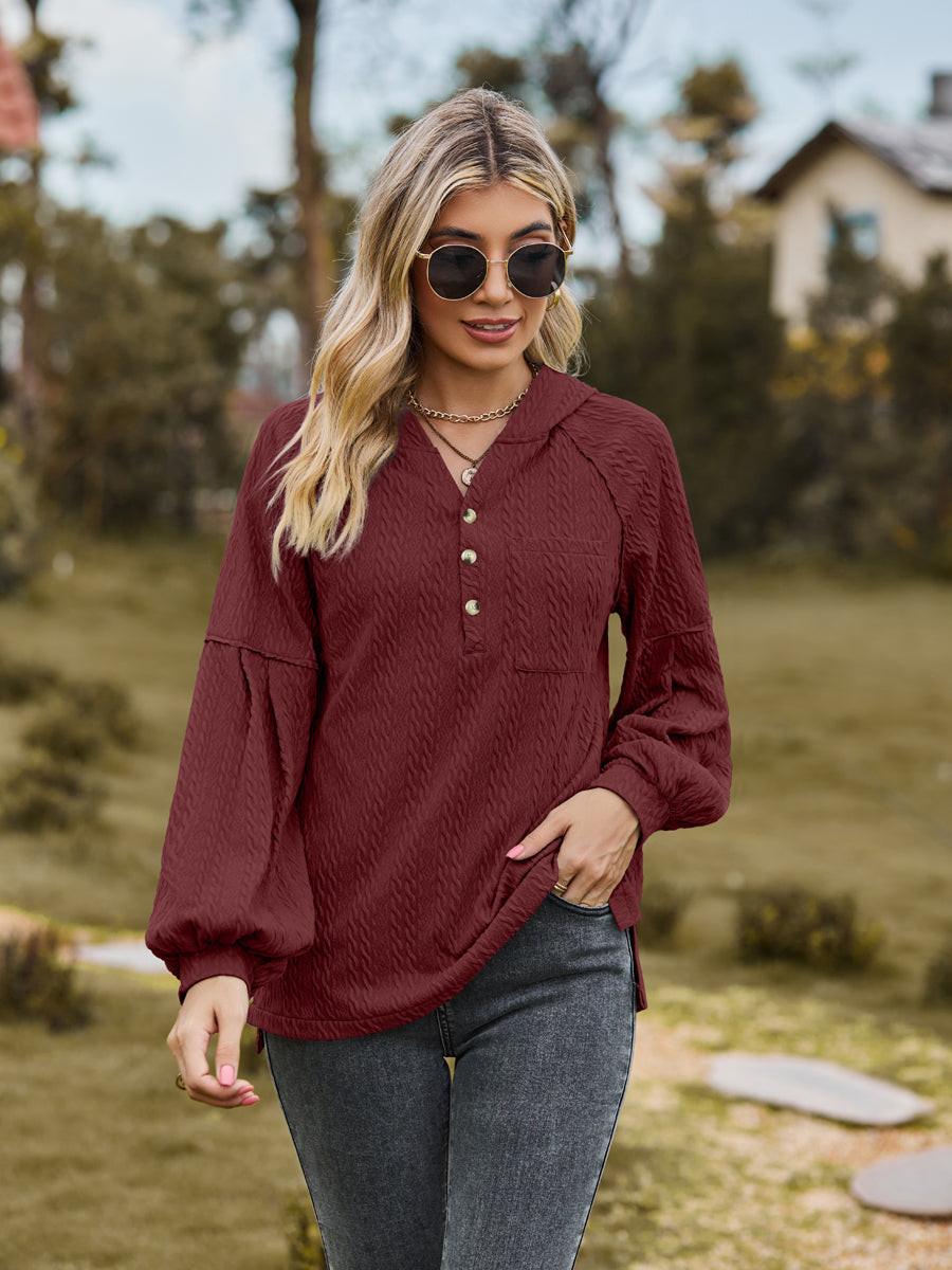 Cable-Knit Dropped Shoulder Hoodie.