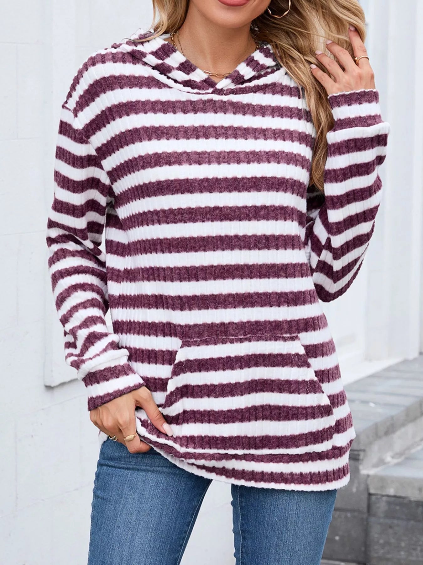 Striped Dropped Shoulder Hoodie.